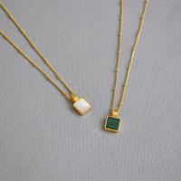 Brass Jewelry Necklace, with Malachite & Freshwater Shell, with 2.36 inch extender chain, gold color plated & for woman 9mm Approx 15.74 Inch 