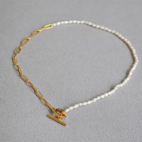 Brass Jewelry Necklace, with Freshwater Pearl, gold color plated, for woman Approx 14.56 Inch 