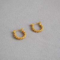 Brass Huggie Hoop Earring, gold color plated, for woman, 15mm 