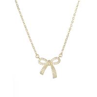 Rhinestone Brass Necklace, Bowknot, fashion jewelry & for woman & with rhinestone, 465mm 