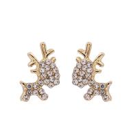 Zinc Alloy Rhinestone Stud Earring, Deer, fashion jewelry & for woman & with rhinestone, 13mm 