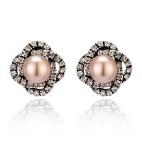 Zinc alliage strass Stud Earring, alliage de zinc, avec perle de plastique, pour femme & avec strass, plus de couleurs à choisir Vendu par paire