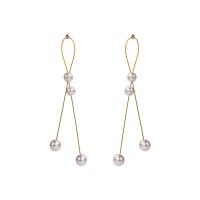 Brass Drop Earring, with 925 Sterling Silver & Plastic Pearl, gold color plated, for woman, white 