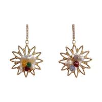 Brass Drop Earring, with 925 Sterling Silver & Freshwater Pearl, gold color plated, for woman & with rhinestone, multi-colored 