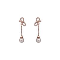 Brass Drop Earring, with 925 Sterling Silver & Plastic Pearl, gold color plated, micro pave cubic zirconia & for woman, white 