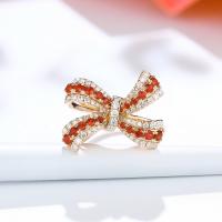 Rhinestone Brass Finger Ring, gold color plated & for woman & with rhinestone, red 