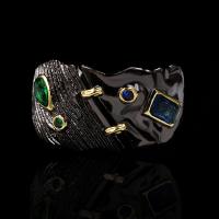 Rhinestone Brass Finger Ring, gun black plated & micro pave cubic zirconia & for woman, gold 