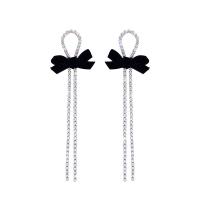Brass Drop Earring, Bowknot, fashion jewelry & for woman & with rhinestone 115mm 