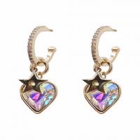 Zinc Alloy Rhinestone Drop Earring, Heart, fashion jewelry & for woman & with rhinestone, 32mm 