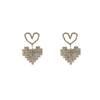 Brass Drop Earring, Heart, fashion jewelry & for woman & with rhinestone 