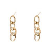 Brass Drop Earring, fashion jewelry & for woman & with rhinestone, 40mm 