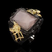 Gemstone Brass Finger Ring, with Rubellite, gun black plated & for woman, gold 
