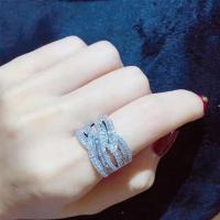 Цирконий Micro Pave Латунь палец кольцо, плакирован серебром, разный размер для выбора & инкрустированное микро кубического циркония & Женский, продается PC