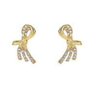 Zinc alliage strass Stud Earring, alliage de zinc, Placage de couleur d'or, pour femme & avec strass Vendu par paire