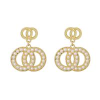 Zinc Alloy Rhinestone Drop Earring, with Plastic Pearl, gold color plated, for woman & with rhinestone 