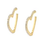 Zinc alliage strass Stud Earring, alliage de zinc, Placage de couleur d'or, pour femme & avec strass, 30mm, Vendu par paire
