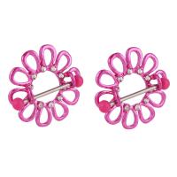 Stainless Steel Nipple Ring, with Rhinestone, fashion jewelry & Unisex, pink 