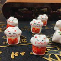 Animal Porcelain Beads, Fortune Cat, DIY white Approx 2mm 