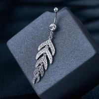 Brass Belly Ring, Leaf, platinum plated, micro pave cubic zirconia & for woman 