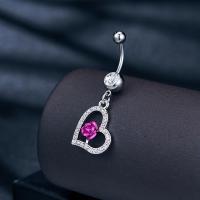 metal anillo de vientre, Corazón, chapado en platina real, micro arcilla de zirconia cúbica & para mujer, 15x47mm, Vendido por UD