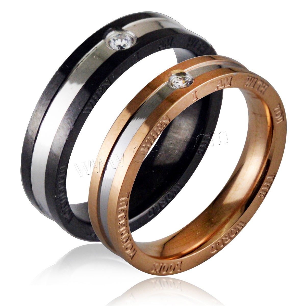 Couple Finger Rings, Titanium Steel, Unisex & different size for choice & with rhinestone, more colors for choice, Sold By PC