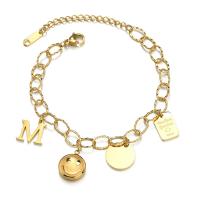 Stainless Steel Charm Bracelet, plated, for woman Approx 7.06 Inch 