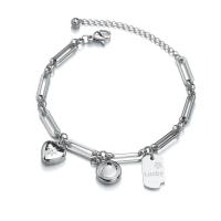Stainless Steel Charm Bracelet, plated, for woman, original color Approx 7.06 Inch 