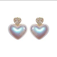 Zinc Alloy Drop Earring, with Plastic Pearl, Heart, fashion jewelry & for woman 15mm 