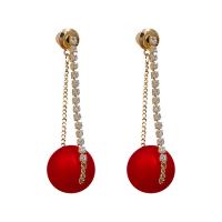 Zinc Alloy Drop Earring, with Plastic Pearl, fashion jewelry & for woman, red, 22mm 