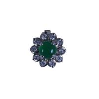 aleación de zinc Anillo de dedo abierto, con Ágata verde, chapado, Joyería & con diamantes de imitación, plateado, Vendido por UD