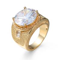 Кубическое цирконовое латунное кольцо, Латунь, с кубический цирконий, плакирован золотом, разный размер для выбора & Женский, белый, продается PC