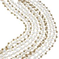 Brass Beading Chains, with Plastic Pearl, plated & DIY, metallic color plated, 5*6mm 