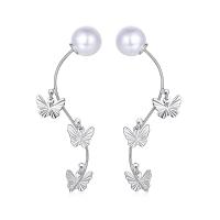 Brass Drop Earring, with Plastic Pearl, platinum plated, for woman, 52mm 