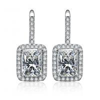 Brass Drop Earring, platinum plated, micro pave cubic zirconia & for woman 