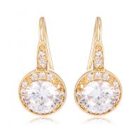 Brass Drop Earring, real gold plated, micro pave cubic zirconia & for woman 