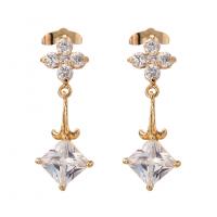 Brass Drop Earring, real gold plated, micro pave cubic zirconia & for woman, 30mm 