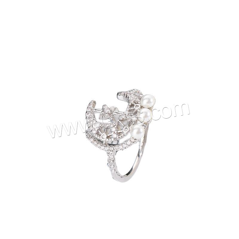 Cubic Zirconia Finger Ring, Cupronickel, with Plastic Pearl, plated, different size for choice & micro pave cubic zirconia & for woman, Sold By PC