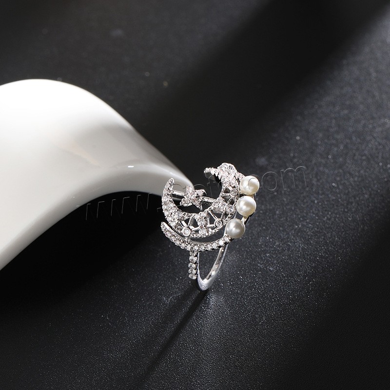Kubishce Zirkonia Ringe, Kupfernickel, mit Kunststoff Perlen, plattiert, verschiedene Größen vorhanden & Micro pave Zirkonia & für Frau, verkauft von PC