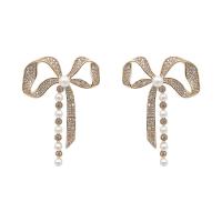 Zinc Alloy Drop Earring, with Plastic Pearl, Bowknot, fashion jewelry & for woman 