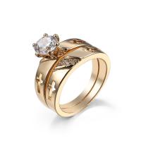 Кубическое цирконовое латунное кольцо, Латунь, с кубический цирконий, плакирован золотом, разный размер для выбора & Женский, продается PC