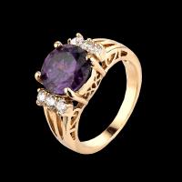 Circón cúbico anillo de dedo de latón, metal, con cúbica circonia, chapado en color dorado, diverso tamaño para la opción & para mujer, Púrpura, Vendido por UD