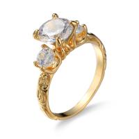 Кубическое цирконовое латунное кольцо, Латунь, с кубический цирконий, плакирован золотом, разный размер для выбора & Женский, продается PC