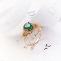 Кубическое цирконовое латунное кольцо, Латунь, с кубический цирконий, плакирован золотом, разный размер для выбора & Женский, зеленый, продается PC