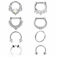 Bijoux de Piercing nez en acier inoxydable, avec Opale, 8 pièces & bijoux de mode & unisexe, plus de couleurs à choisir, Vendu par fixé