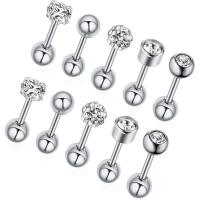 Stainless Steel Ear Piercing Jewelry, with Rhinestone, 10 pieces & fashion jewelry & Unisex 