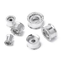 Stainless Steel Piercing Tunnel, with Rhinestone, fashion jewelry & Unisex silver color 