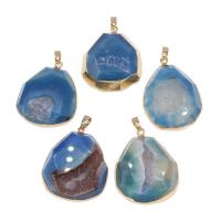Agate Brass Pendants, with Brass, plated, DIY, blue, 46*37*11mm Approx 1mm 