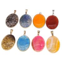 Agate Brass Pendants, with Brass, Ellipse, plated, DIY, mixed colors, 45*31*9mm Approx 6mm 