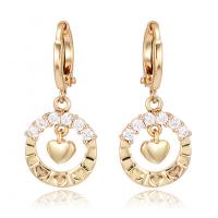 Huggie Hoop Drop Earring, Brass, real gold plated, micro pave cubic zirconia & for woman & hollow 