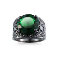 Кубическое цирконовое латунное кольцо, Латунь, с кубический цирконий, пистолет черный покрытием, разный размер для выбора & Женский, зеленый, продается PC